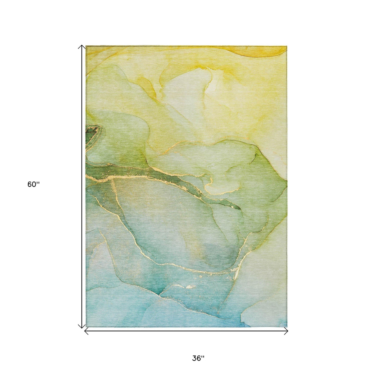 3' X 5' Green Abstract Washable Non Skid Indoor Outdoor Area Rug W2B