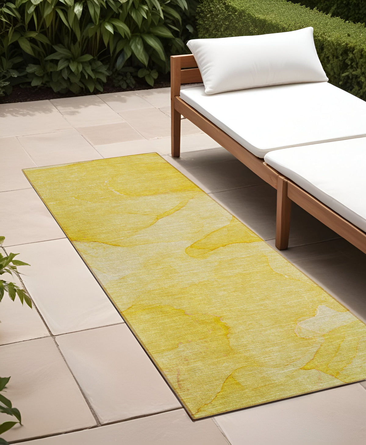 2' X 8' Gold Abstract Washable Non Skid Indoor Outdoor Runner Rug W2B