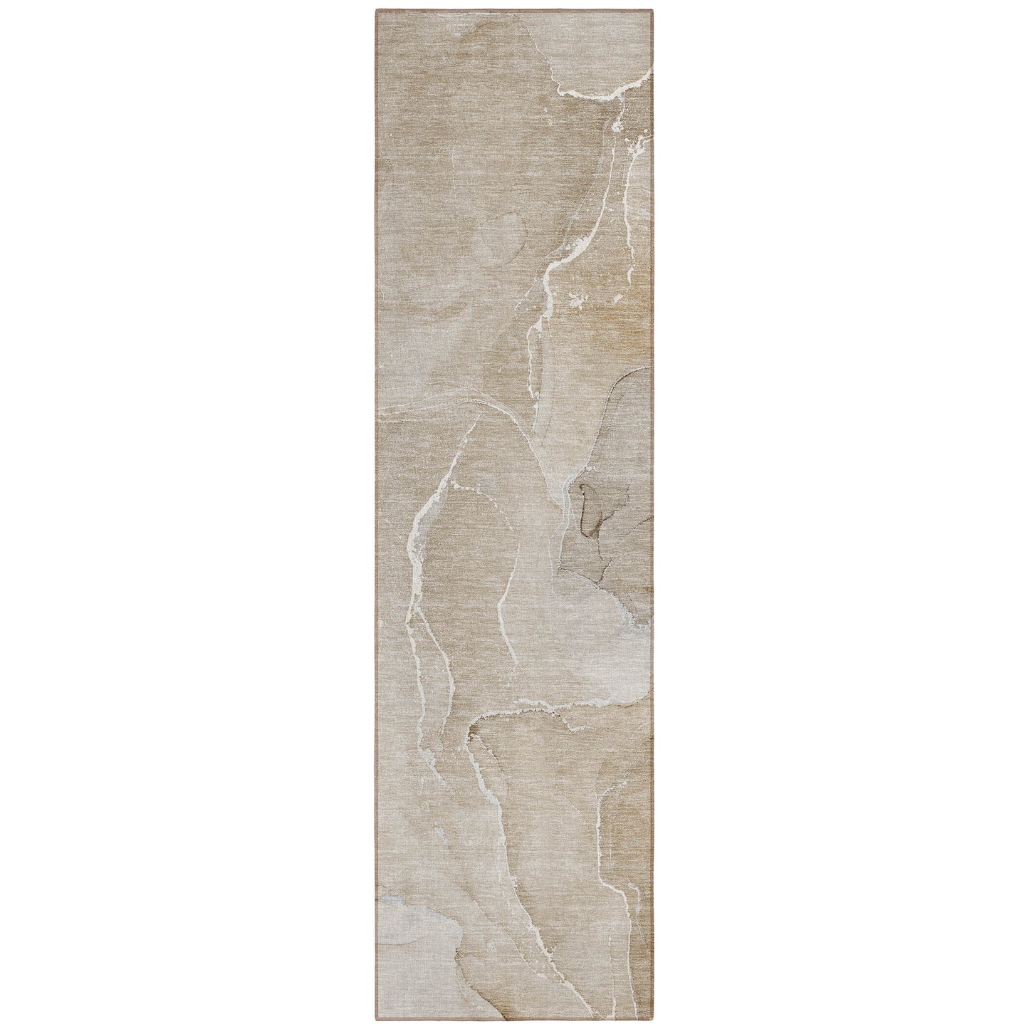 8' Runner Beige Abstract Washable Non Skid Indoor Outdoor Runner Rug