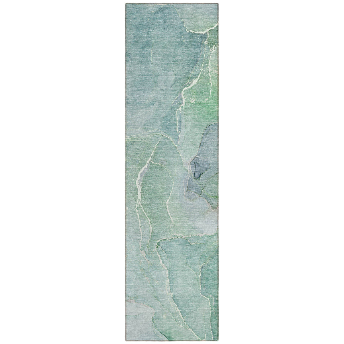 8' Runner Teal Abstract Washable Non Skid Indoor Outdoor Runner Rug W2B