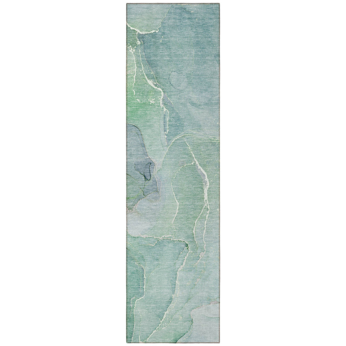 8' Runner Teal Abstract Washable Non Skid Indoor Outdoor Runner Rug W2B