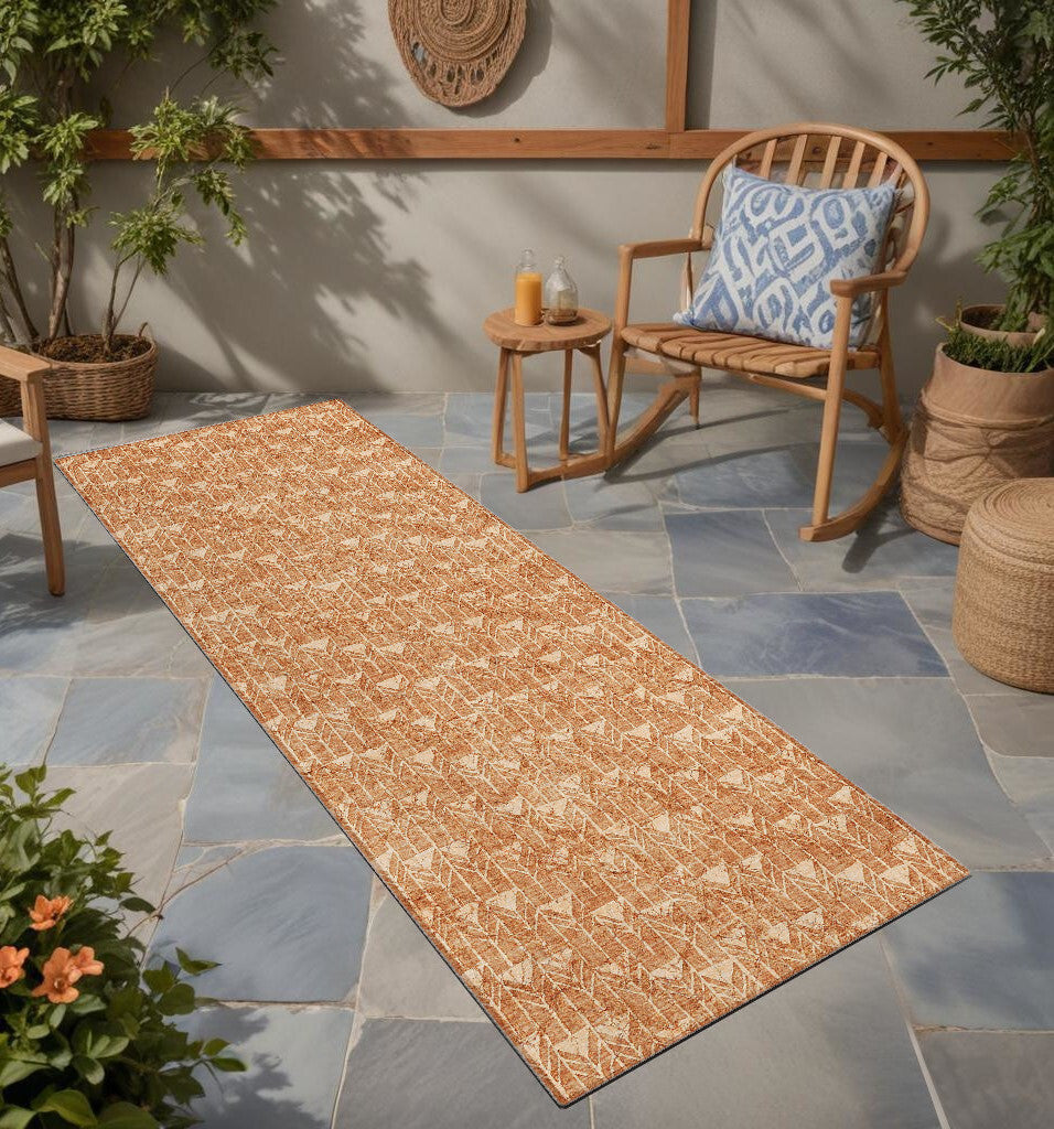 8' Runner Bronze Geometric Washable Non Skid Indoor Outdoor Runner Rug W2B