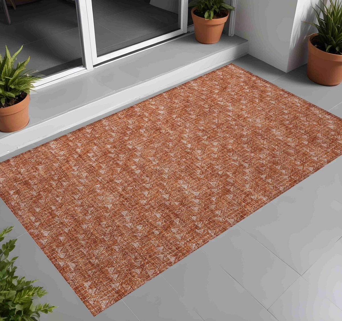 3' X 5' Terra Cotta Geometric Washable Non Skid Indoor Outdoor Area Rug W2B