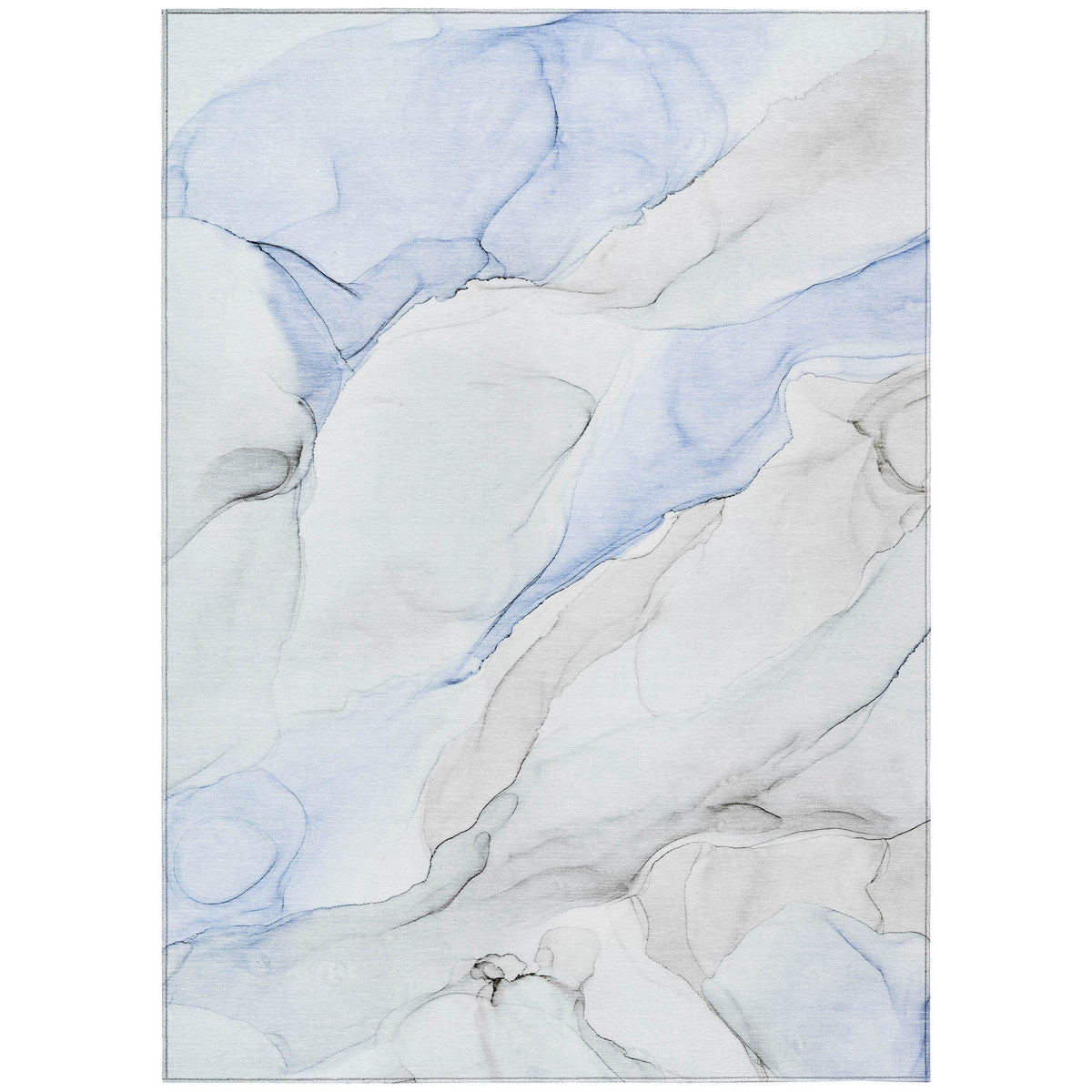 3' X 5' Ivory Blue and Gray Abstract Washable Non Skid Indoor Outdoor Area Rug W2B
