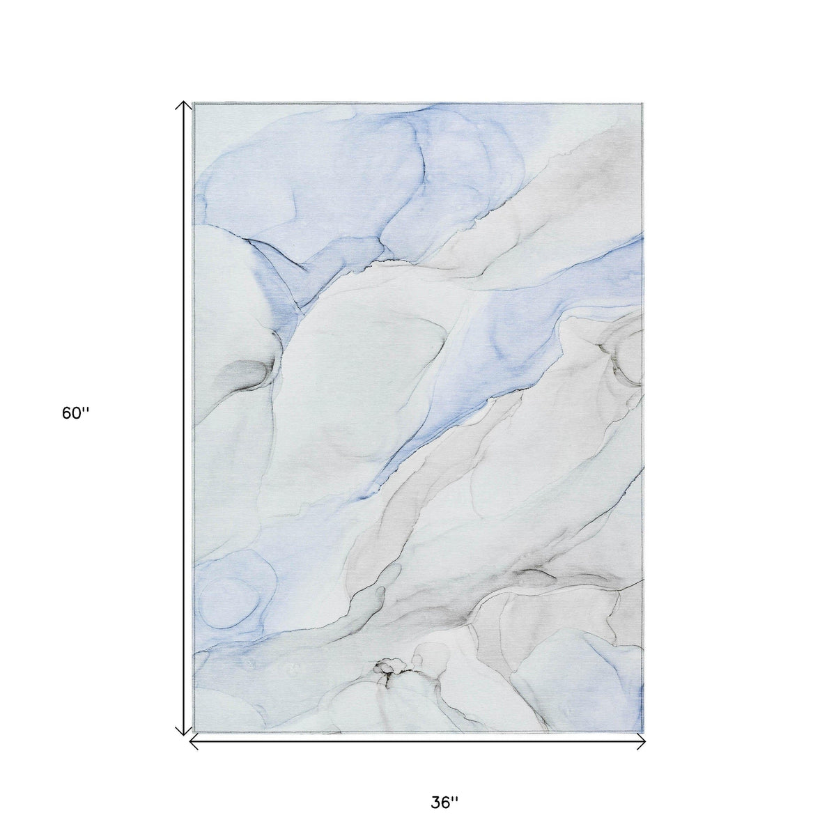3' X 5' Ivory Blue and Gray Abstract Washable Non Skid Indoor Outdoor Area Rug W2B