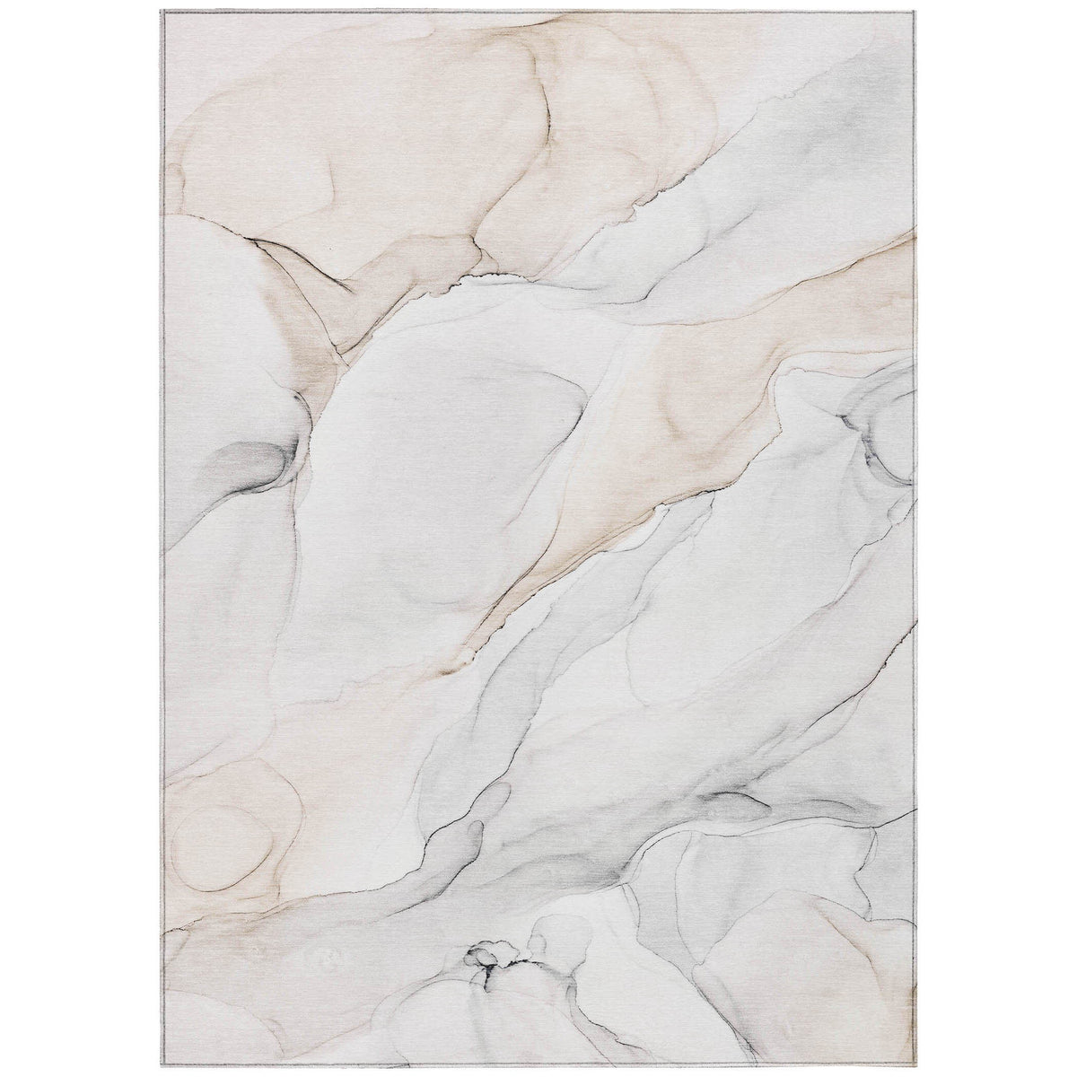 3' X 5' Beige Ivory and Gray Abstract Washable Non Skid Indoor Outdoor Area Rug W2B