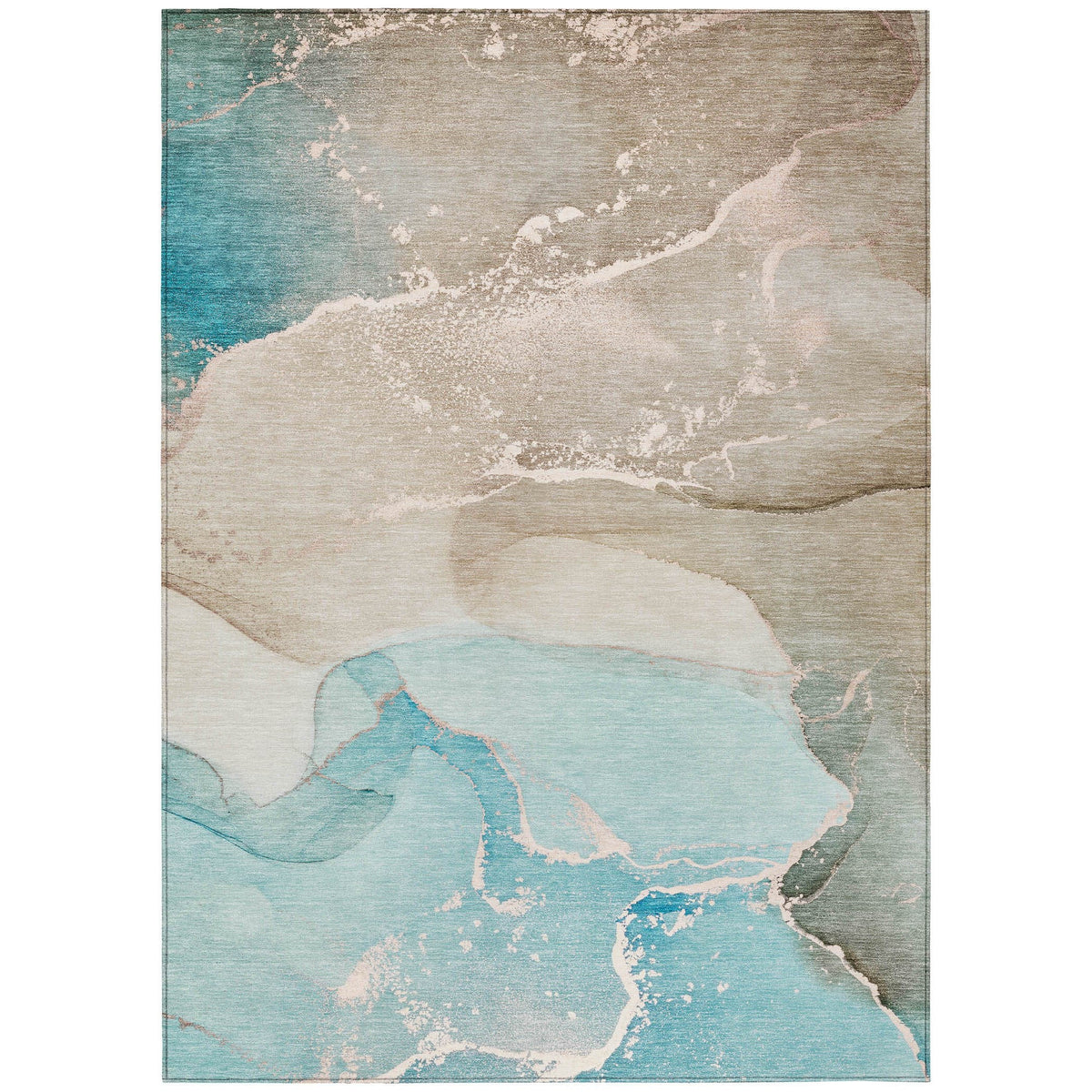 3' X 5' Teal Abstract Washable Non Skid Indoor Outdoor Area Rug W2B