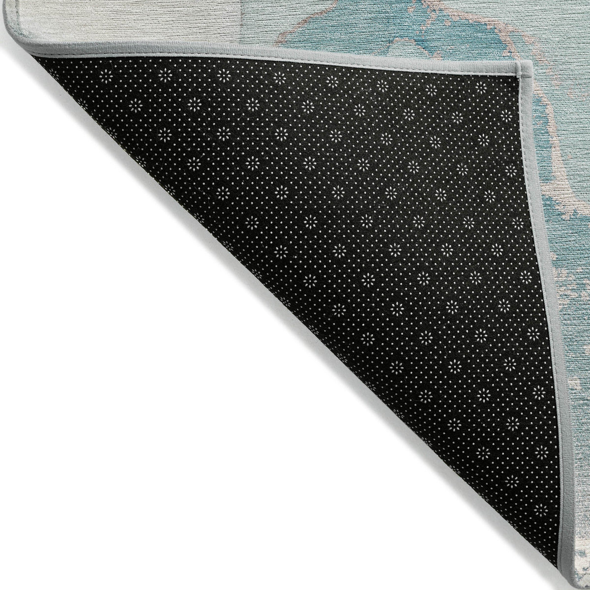 3' X 5' Teal Abstract Washable Non Skid Indoor Outdoor Area Rug W2B