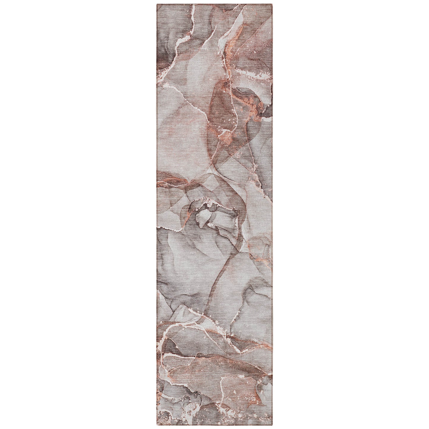 8' Runner Gray and Red Abstract Washable Non Skid Indoor Outdoor Runner Rug