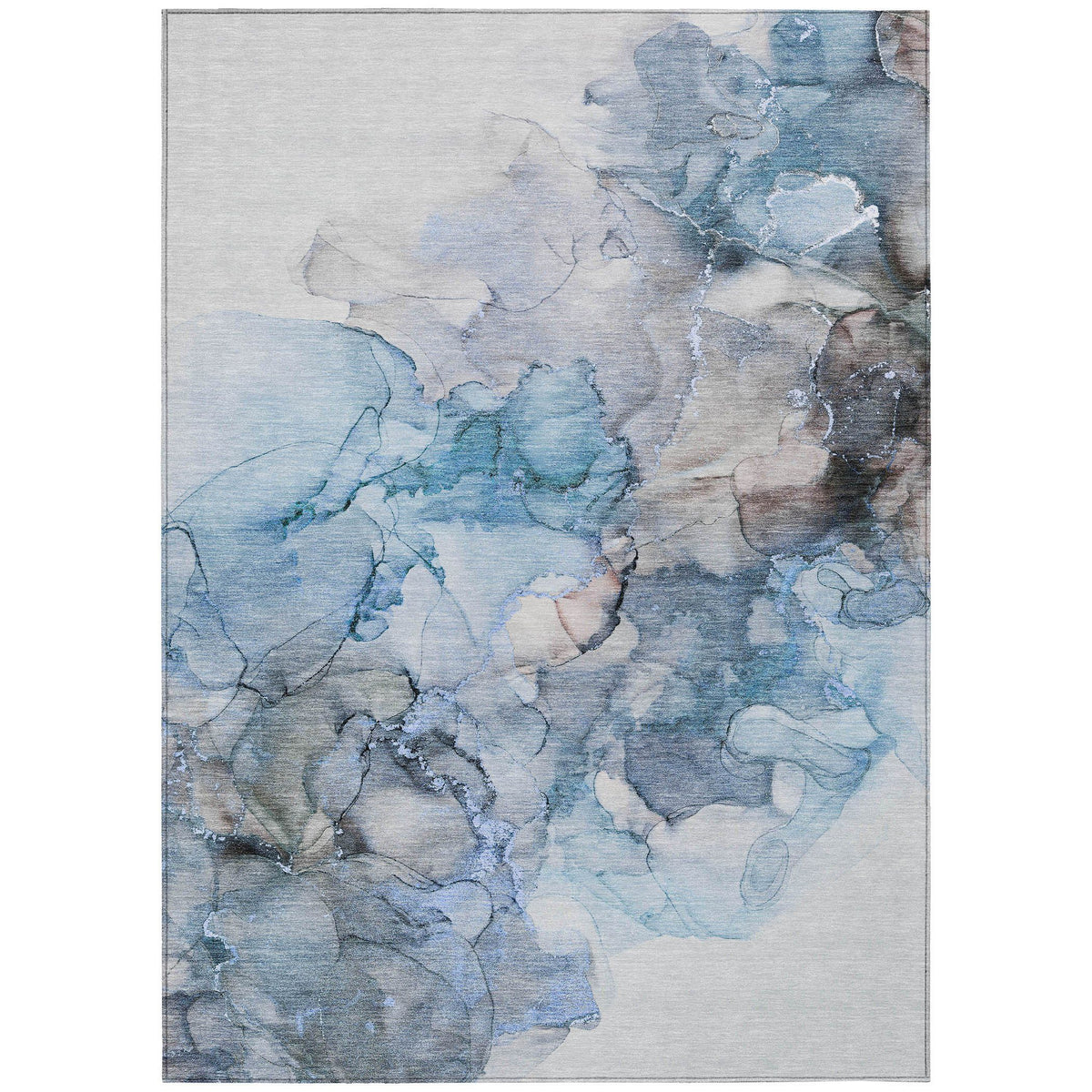 3' X 5' Blue and Gray Abstract Washable Non Skid Indoor Outdoor Area Rug W2B