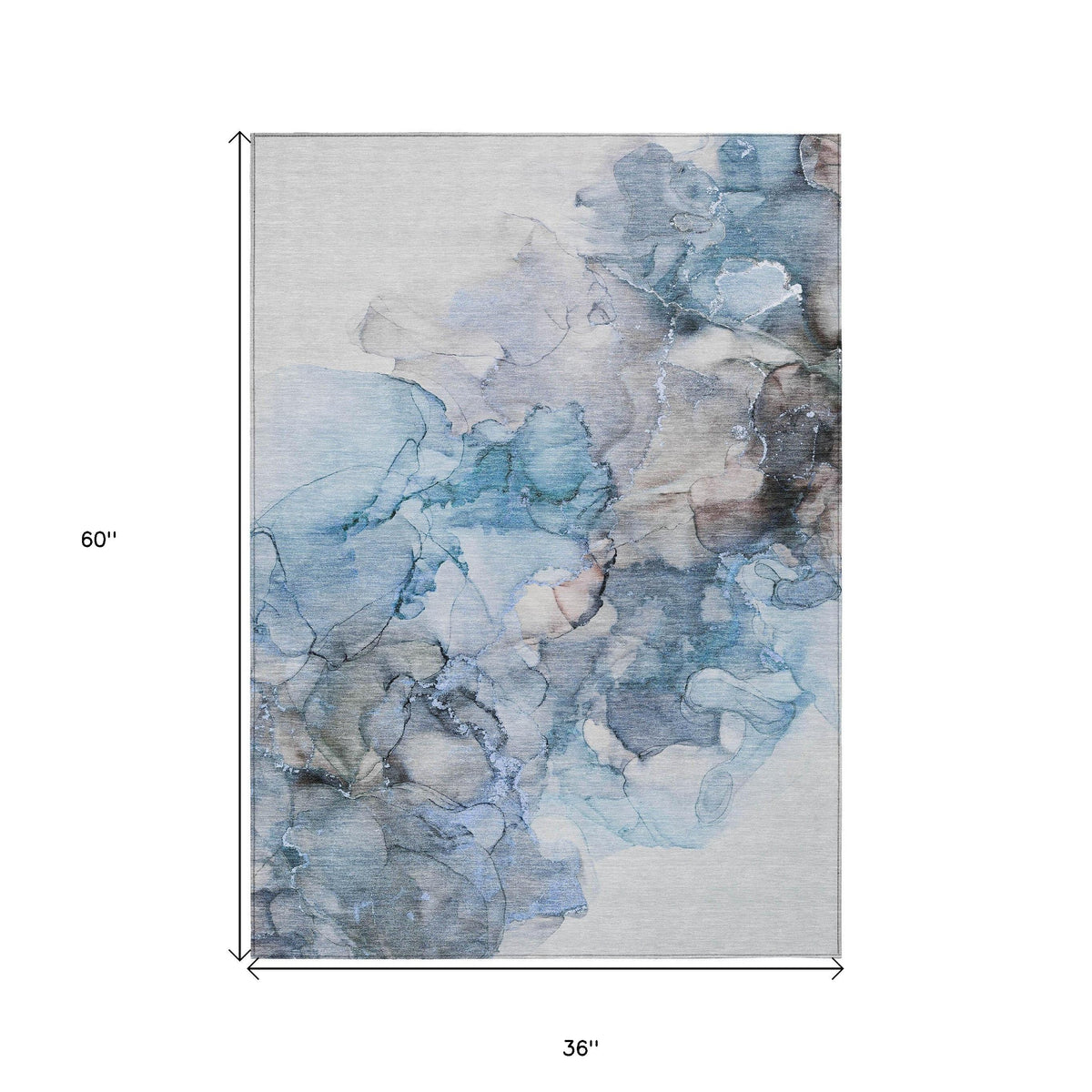3' X 5' Blue and Gray Abstract Washable Non Skid Indoor Outdoor Area Rug W2B