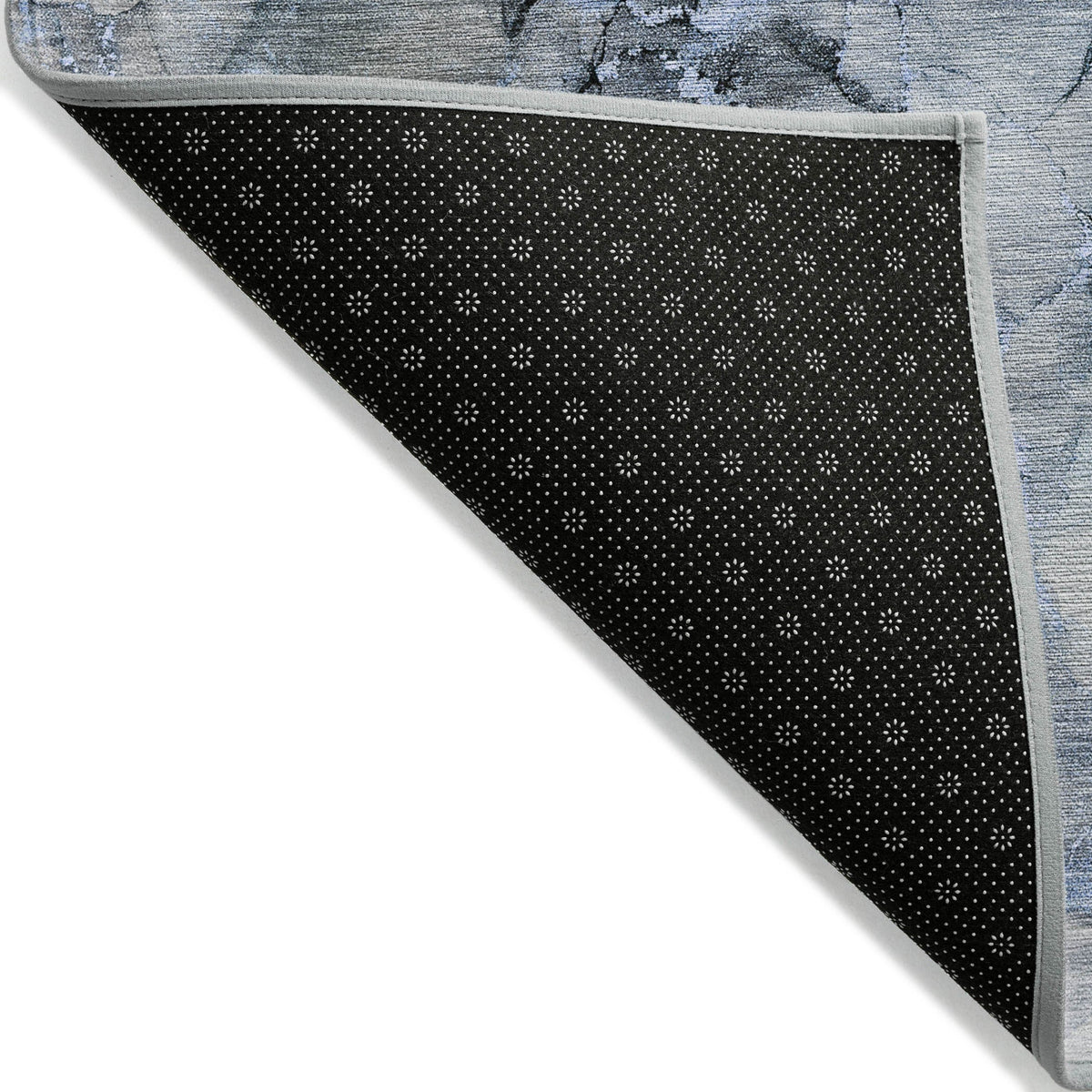 3' X 5' Blue and Gray Abstract Washable Non Skid Indoor Outdoor Area Rug W2B