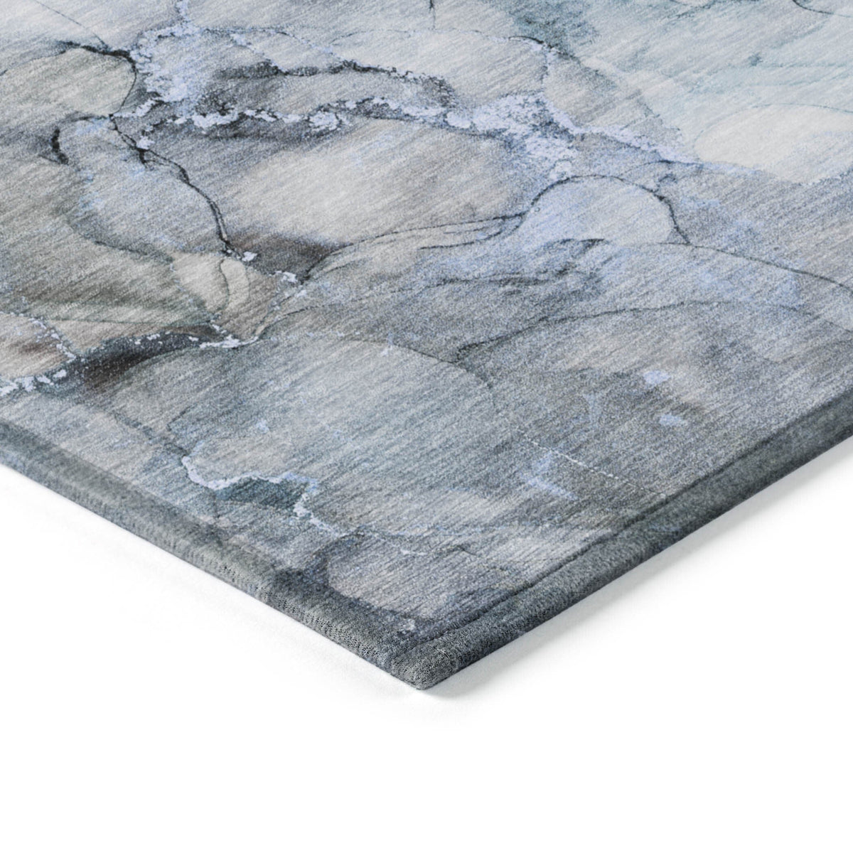 3' X 5' Blue and Gray Abstract Washable Non Skid Indoor Outdoor Area Rug W2B