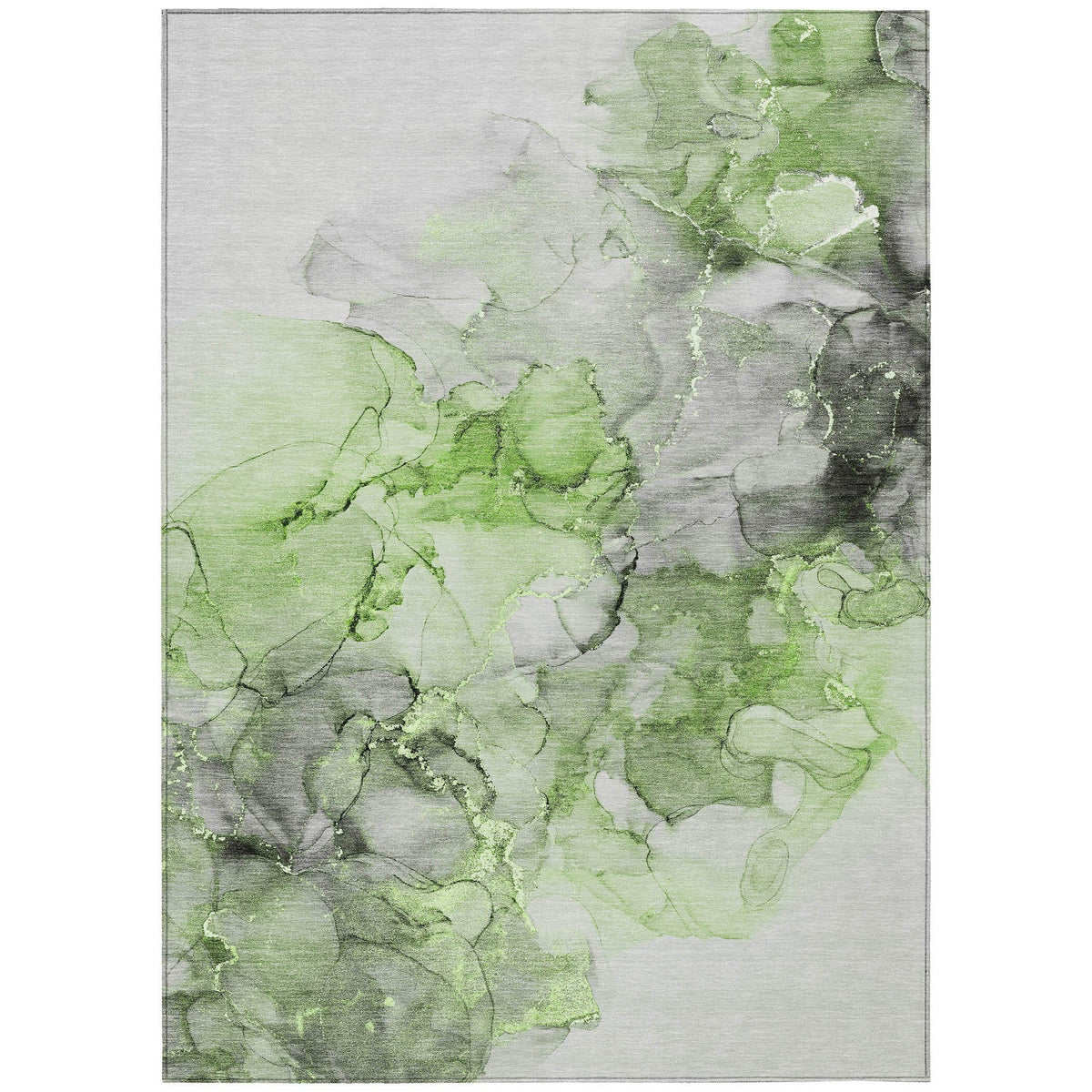 3' X 5' Green Abstract Washable Non Skid Indoor Outdoor Area Rug W2B