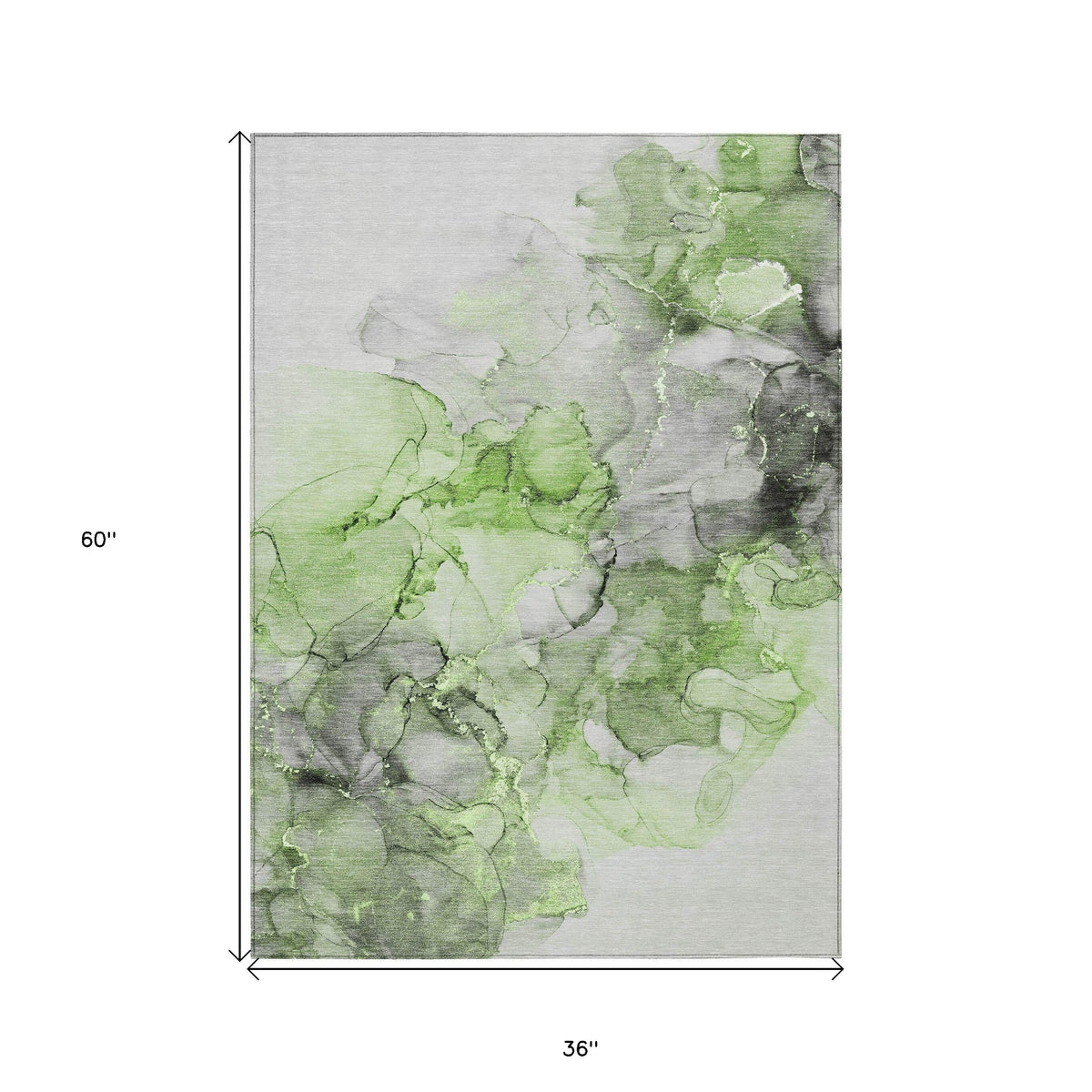 3' X 5' Green Abstract Washable Non Skid Indoor Outdoor Area Rug W2B