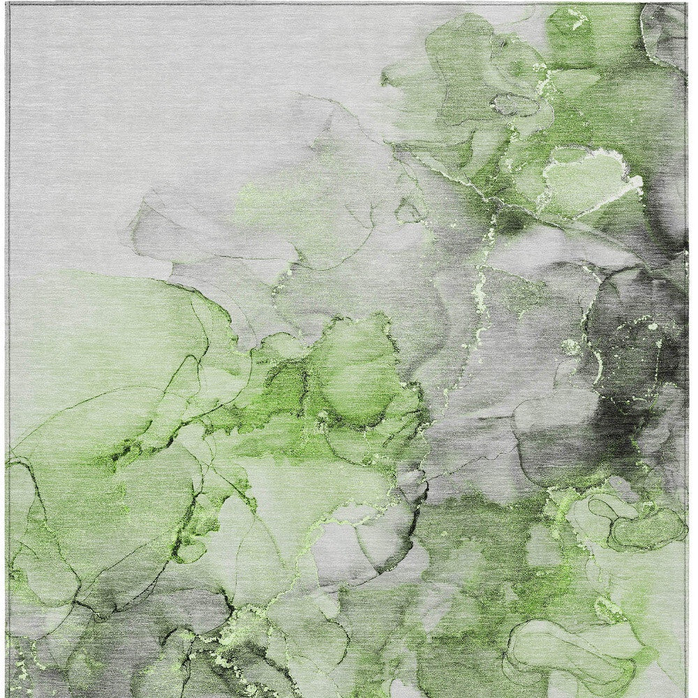 3' X 5' Green Abstract Washable Non Skid Indoor Outdoor Area Rug W2B