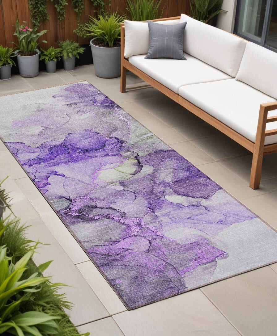 8' Runner Purple Abstract Washable Non Skid Indoor Outdoor Runner Rug W2B