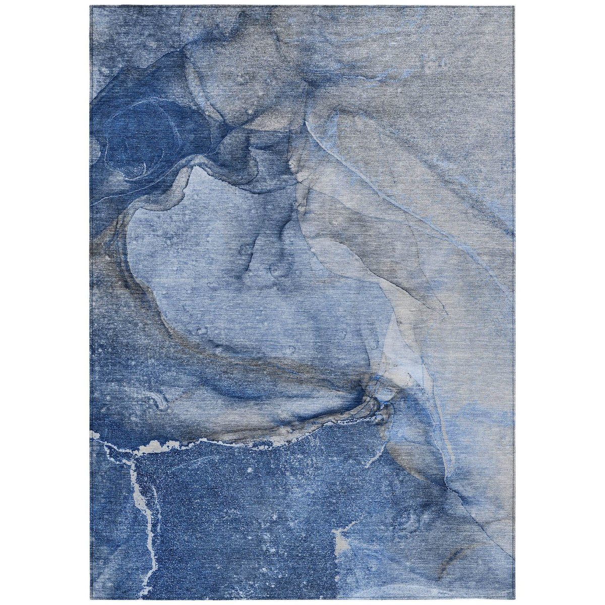 3' X 5' Navy Blue Abstract Washable Non Skid Indoor Outdoor Area Rug W2B