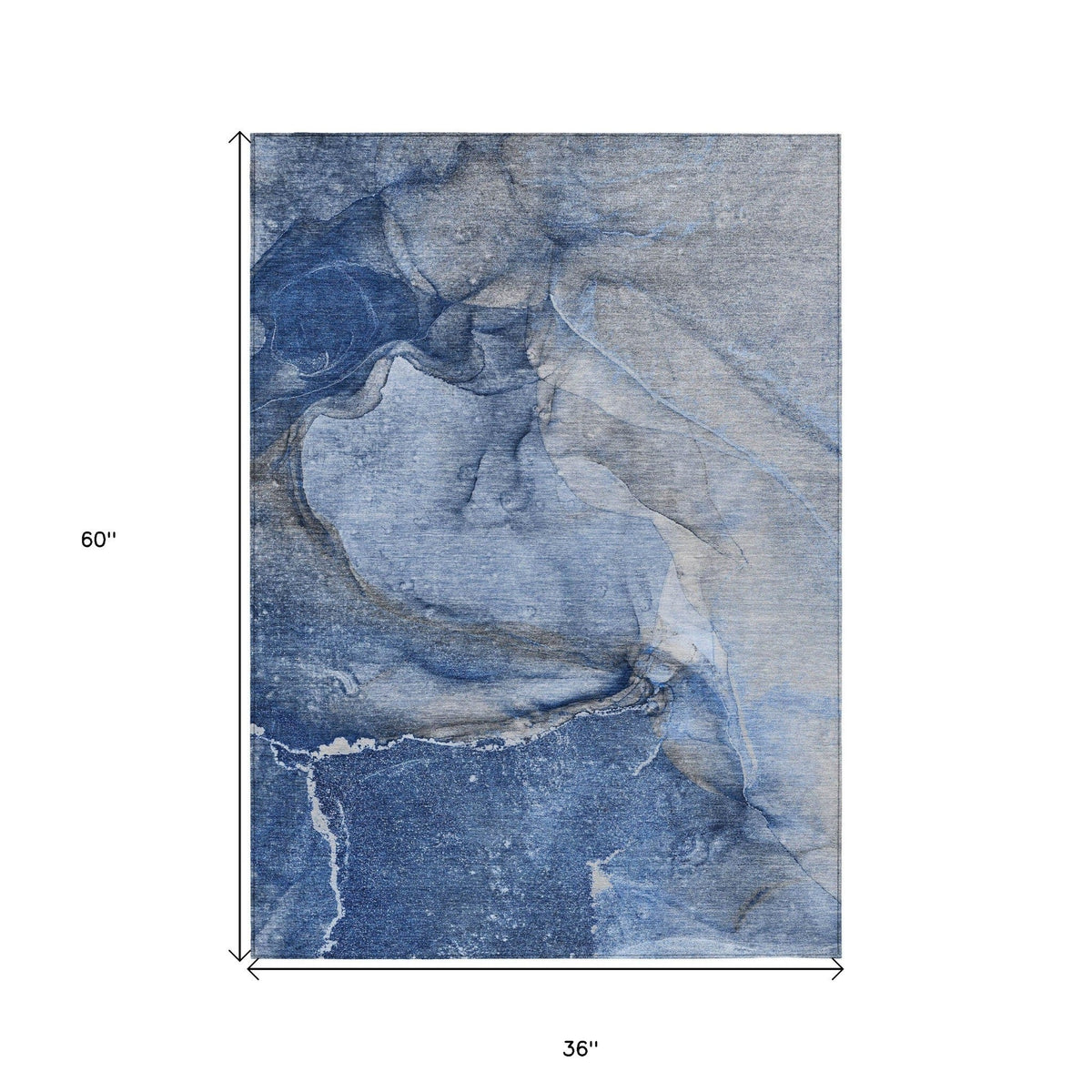 3' X 5' Navy Blue Abstract Washable Non Skid Indoor Outdoor Area Rug W2B