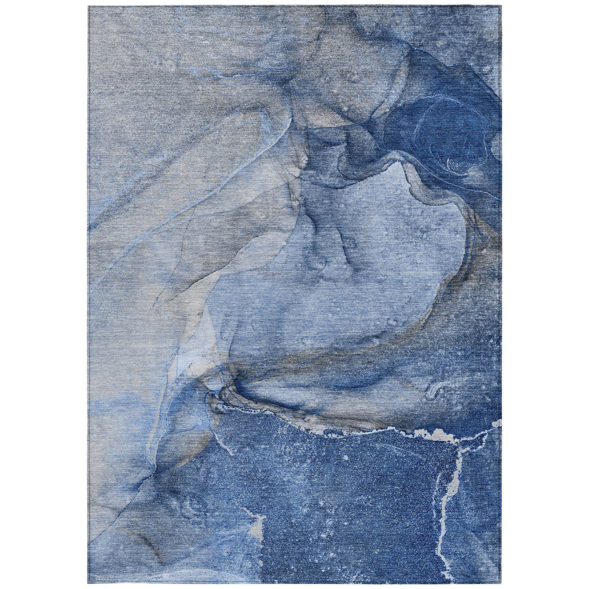 3' X 5' Navy Blue Abstract Washable Non Skid Indoor Outdoor Area Rug W2B