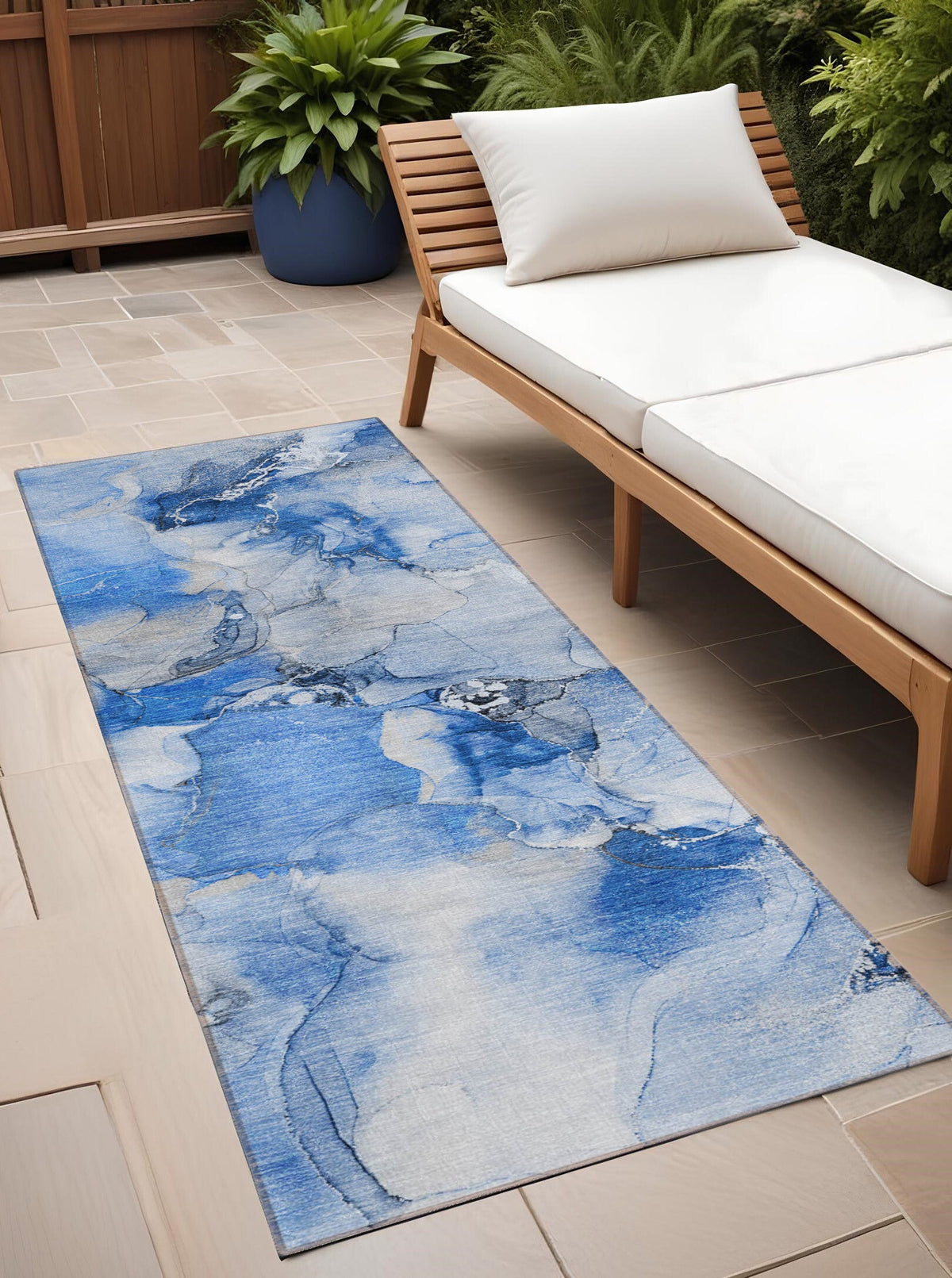 2' X 8' Navy Blue Abstract Washable Indoor Outdoor Runner Rug W2B