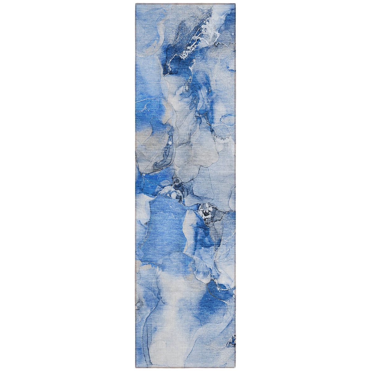 2' X 8' Navy Blue Abstract Washable Indoor Outdoor Runner Rug W2B
