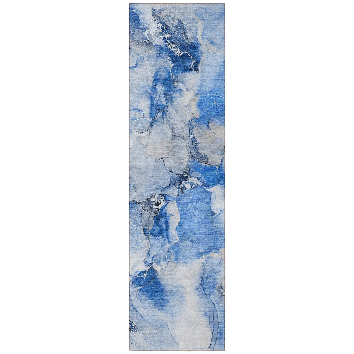 2' X 8' Navy Blue Abstract Washable Indoor Outdoor Runner Rug W2B