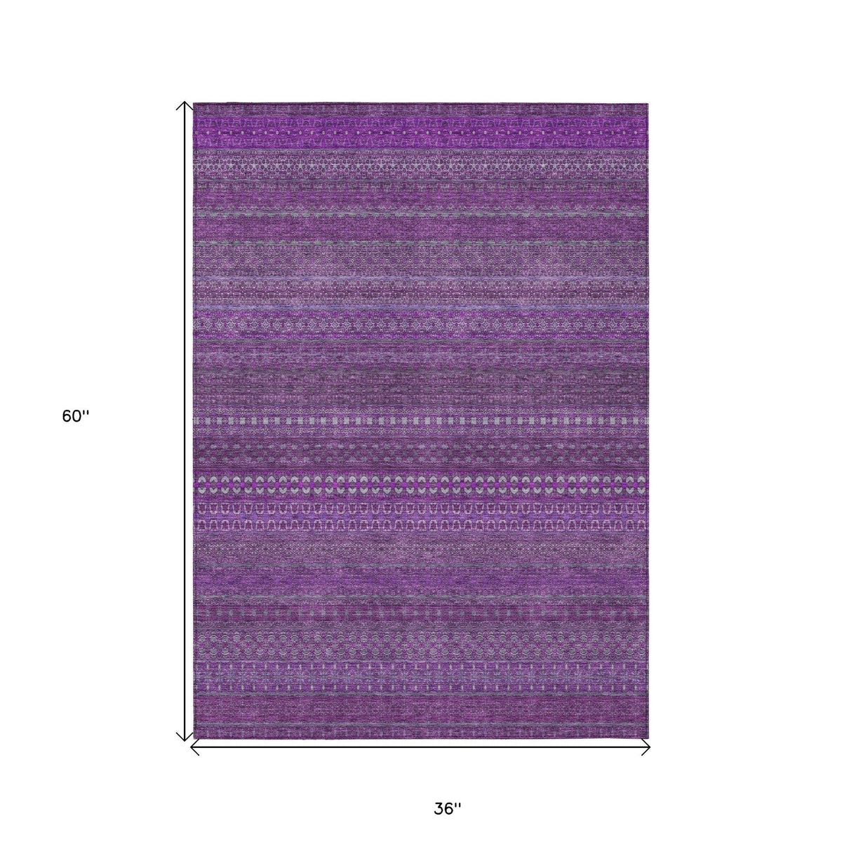 3' X 5' Eggplant Striped Washable Non Skid Indoor Outdoor Area Rug W2B
