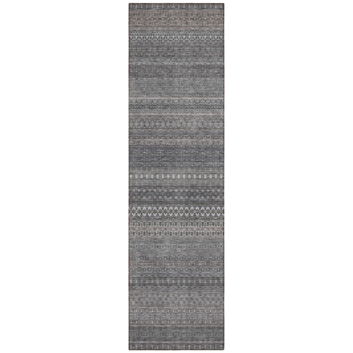 2' X 8' Gray Striped Washable Indoor Outdoor Runner Rug W2B