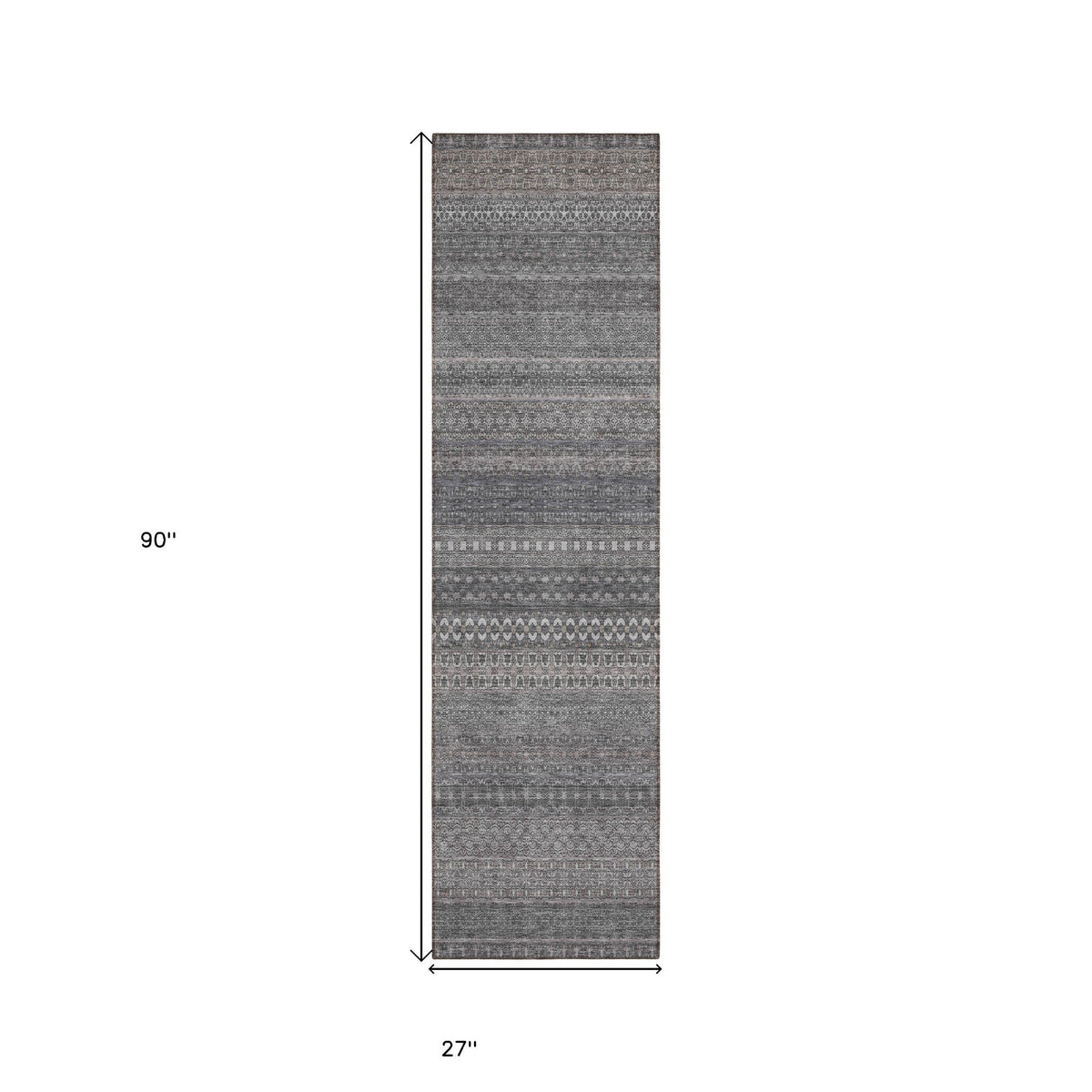 2' X 8' Gray Striped Washable Indoor Outdoor Runner Rug W2B