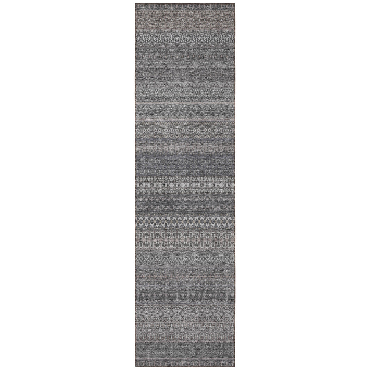 2' X 8' Gray Striped Washable Indoor Outdoor Runner Rug W2B