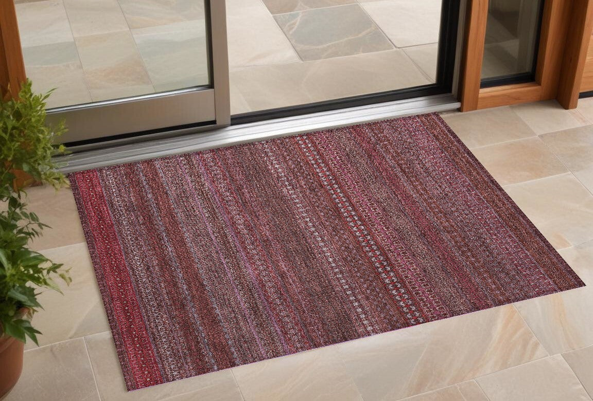 3' X 5' Merlot Striped Washable Non Skid Indoor Outdoor Area Rug W2B