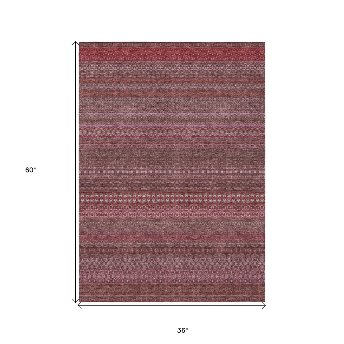 3' X 5' Merlot Striped Washable Non Skid Indoor Outdoor Area Rug W2B