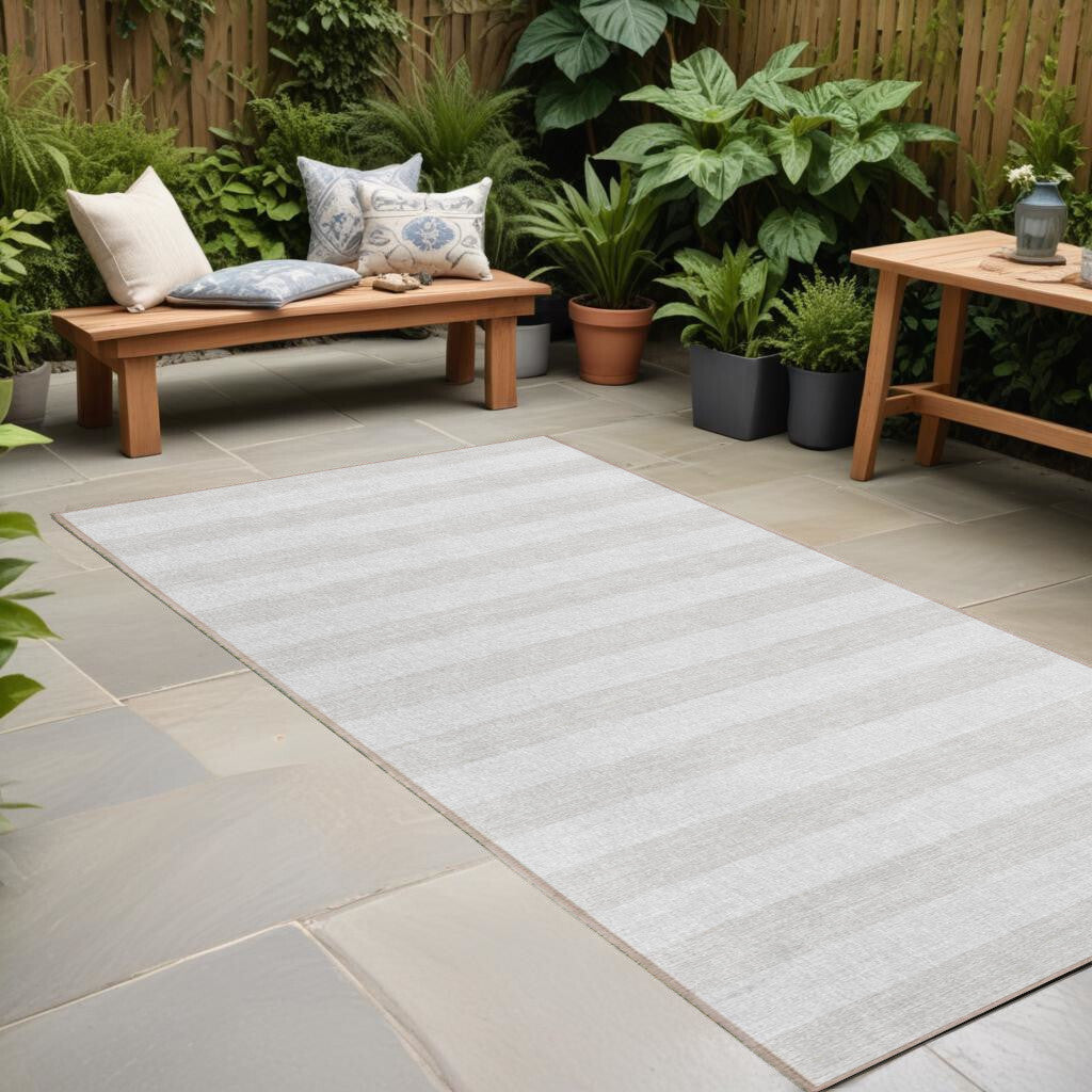 2' X 8' Ivory Striped Washable Indoor Outdoor Runner Rug W2B