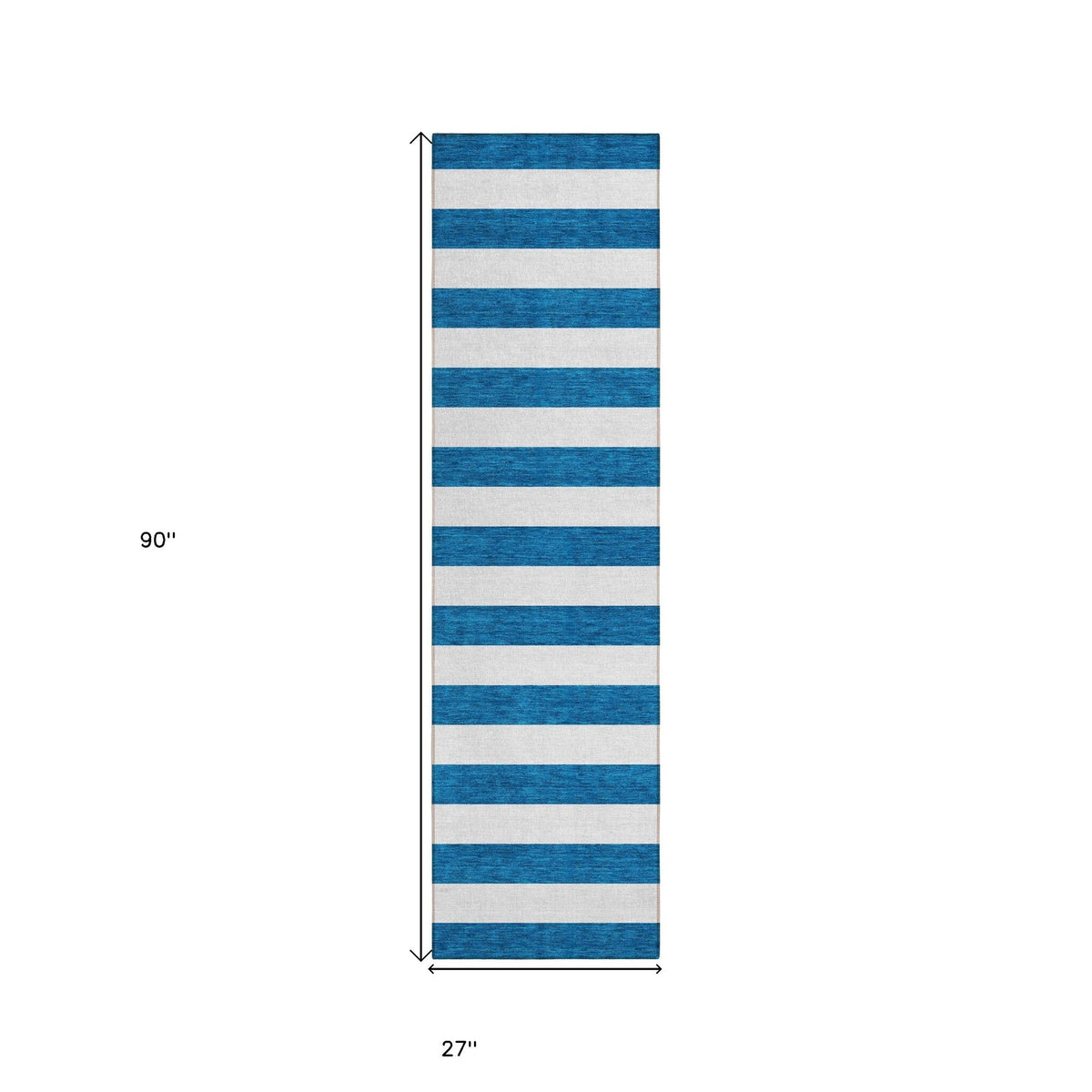 8' Runner Navy Blue Striped Washable Non Skid Indoor Outdoor Runner Rug W2B