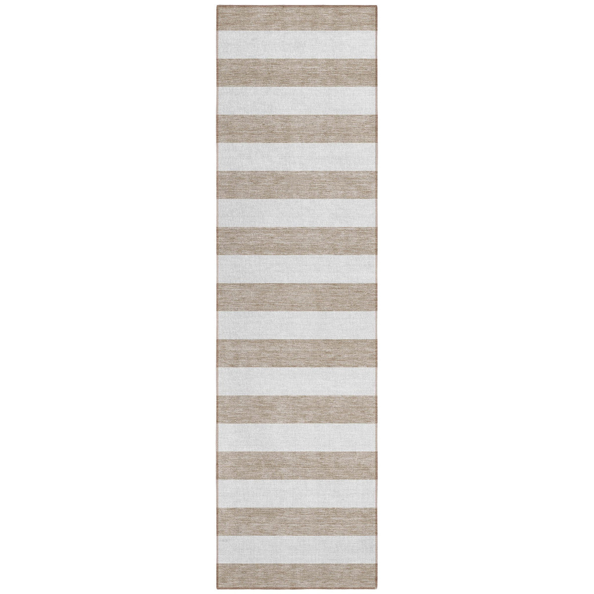 2' X 8' Taupe and White Striped Washable Indoor Outdoor Runner Rug W2B