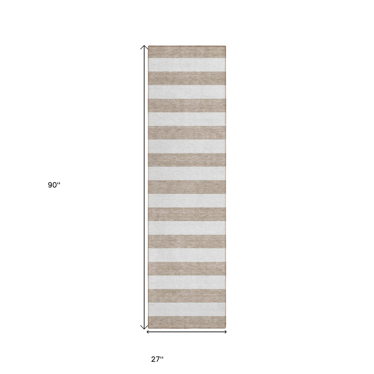 2' X 8' Taupe and White Striped Washable Indoor Outdoor Runner Rug W2B