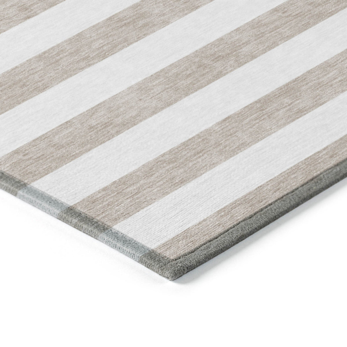 2' X 8' Taupe and White Striped Washable Indoor Outdoor Runner Rug W2B