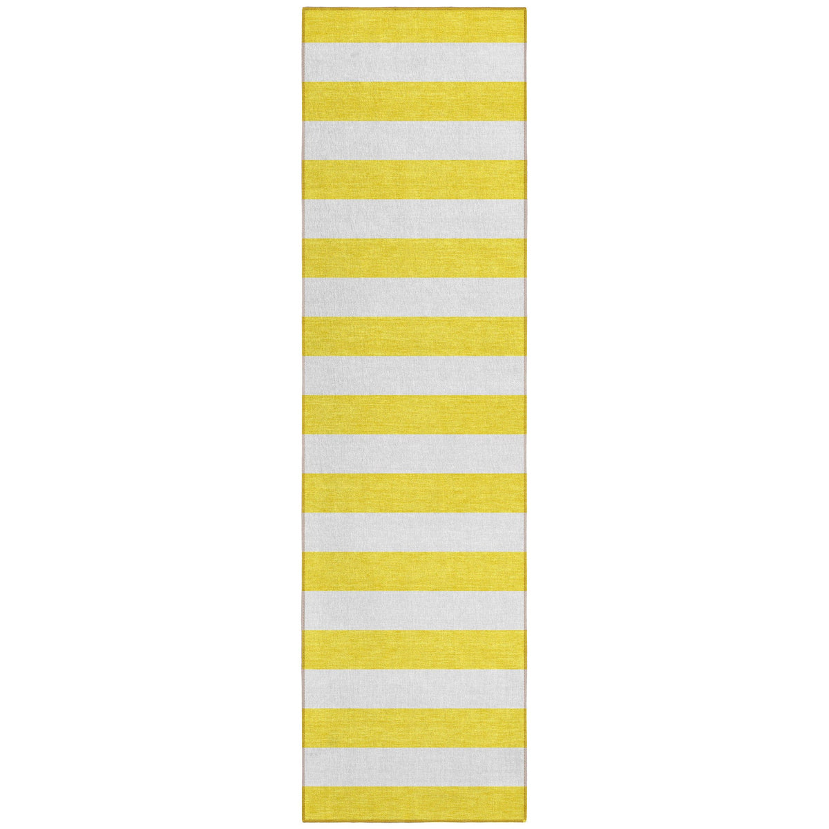 2' X 8' Yellow and White Striped Washable Indoor Outdoor Runner Rug W2B