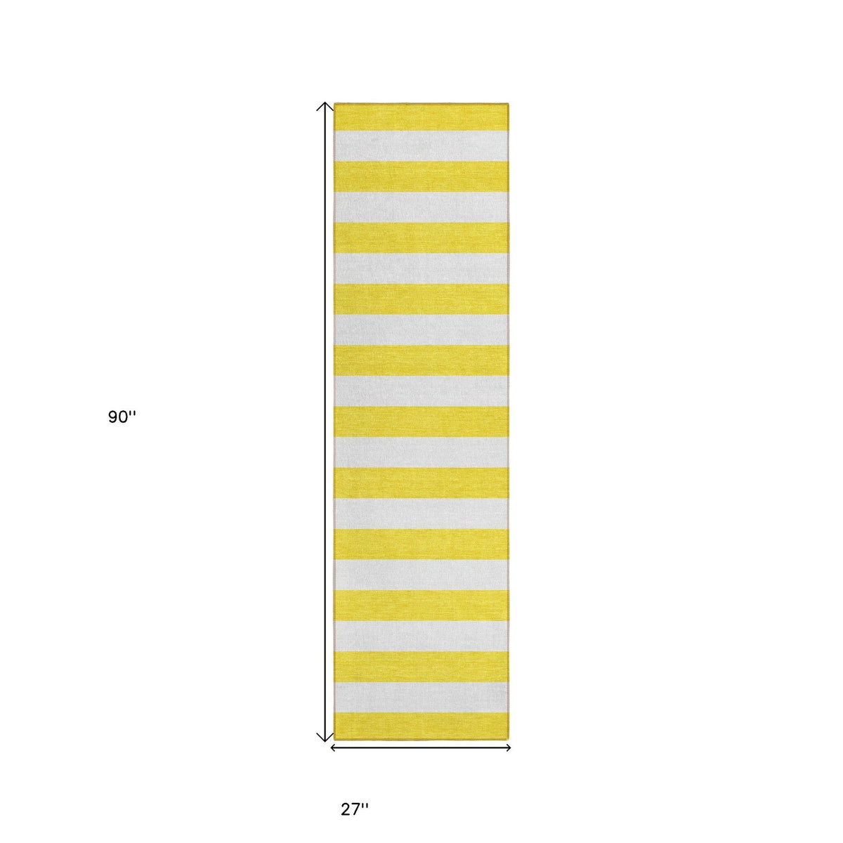 2' X 8' Yellow and White Striped Washable Indoor Outdoor Runner Rug W2B