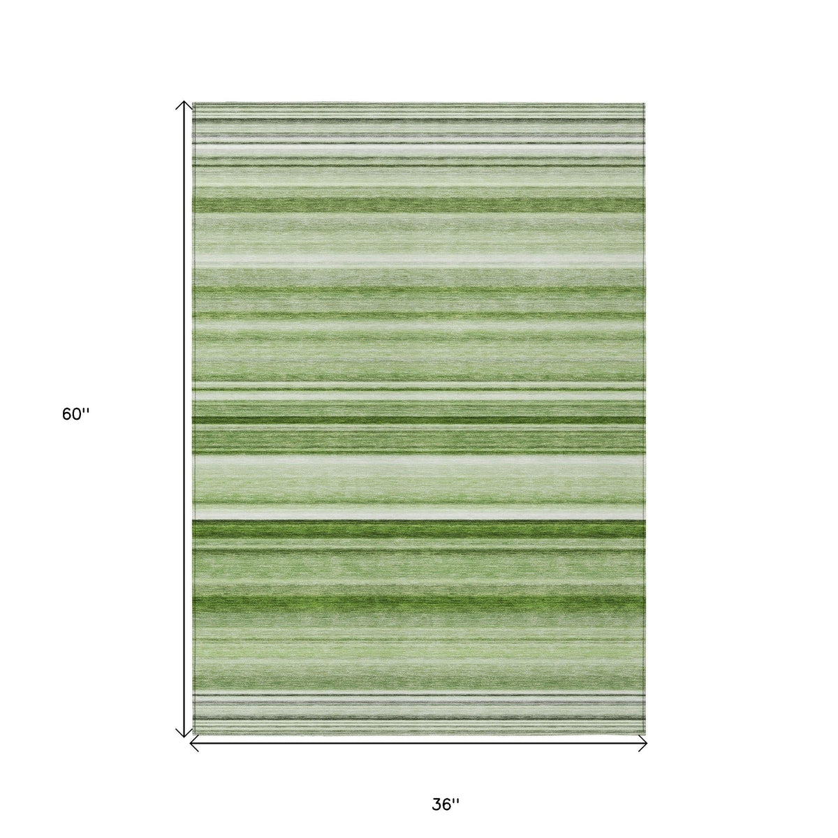 3' X 5' Artichoke Green Striped Washable Non Skid Indoor Outdoor Area Rug W2B
