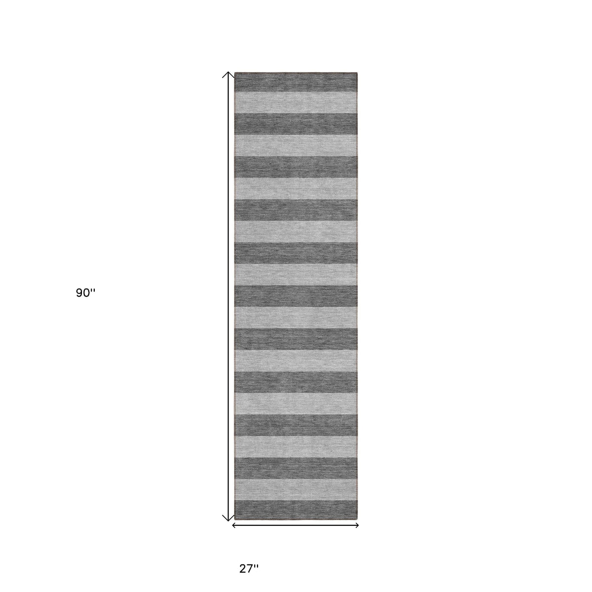8' Runner Gray and White Striped Washable Non Skid Indoor Outdoor Runner Rug W2B