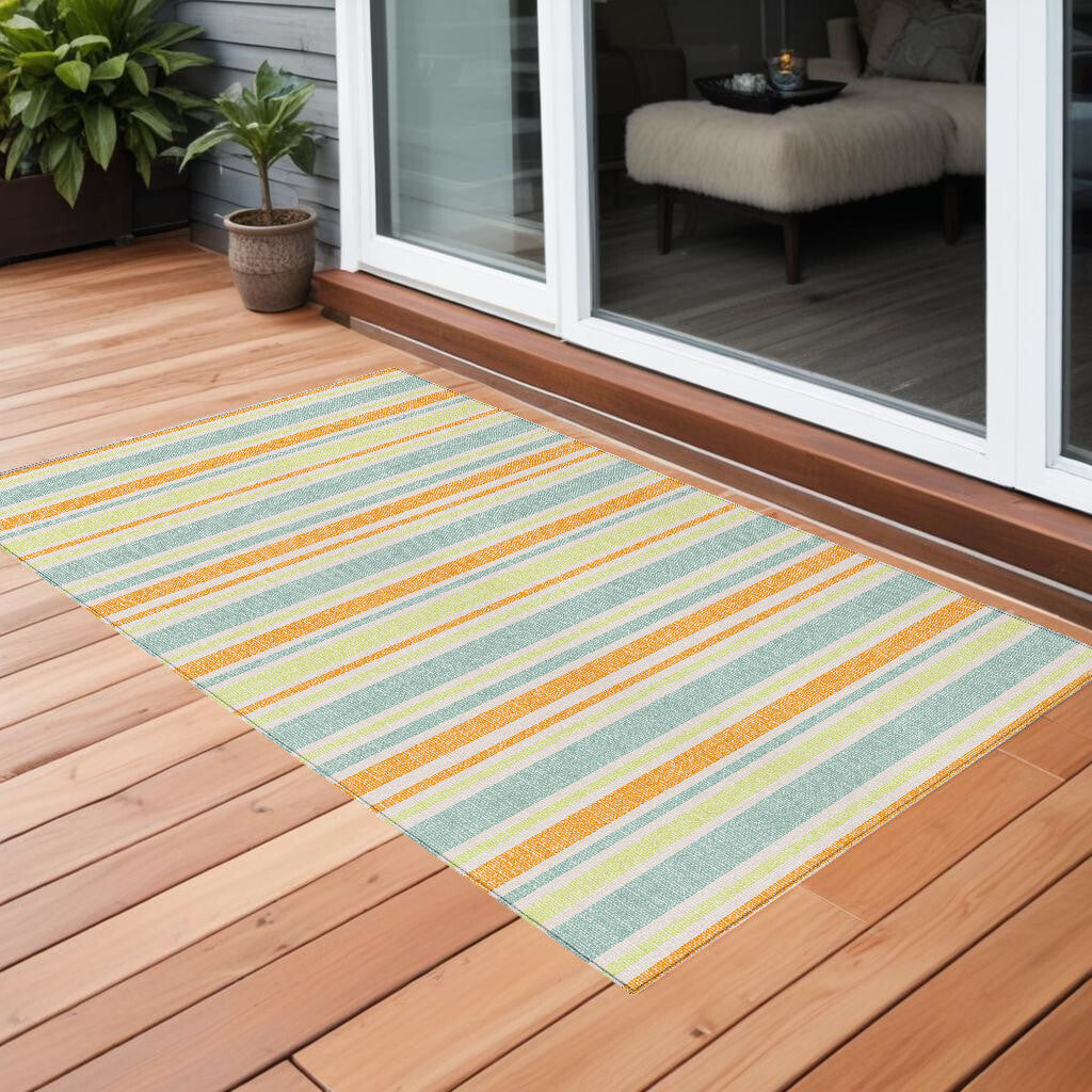 3' X 5' Orange Striped Washable Non Skid Indoor Outdoor Area Rug W2B