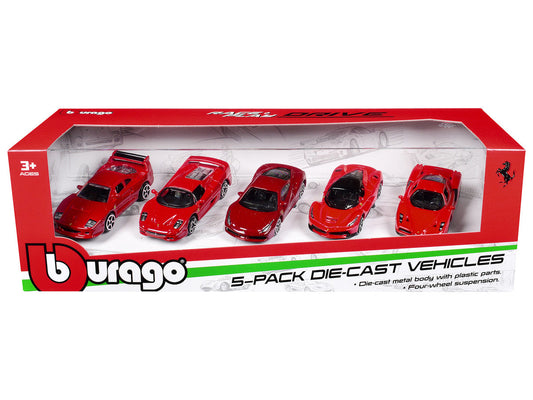 Ferrari Set of 5 Pieces "Race + Play" Series 1/64 Diecast Model Cars by Bburago Bburago
