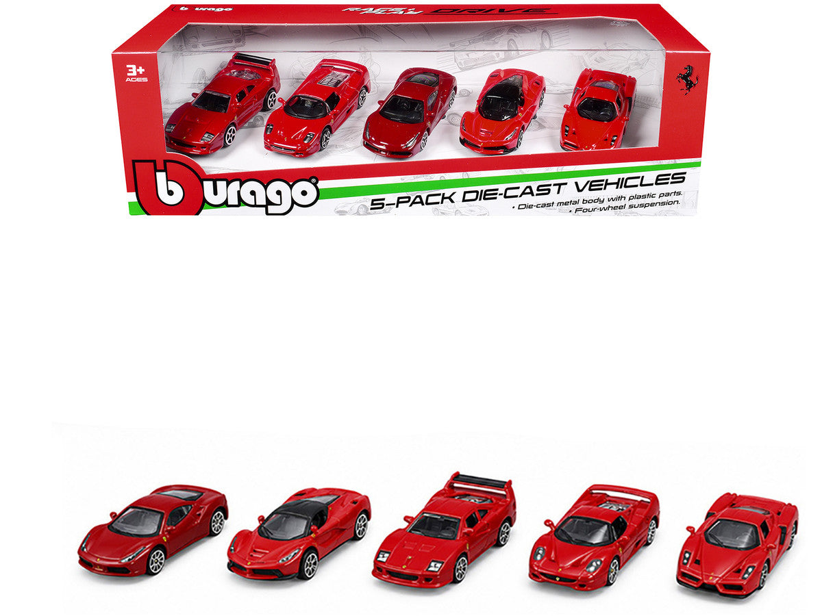 Ferrari Set of 5 Pieces "Race + Play" Series 1/64 Diecast Model Cars by Bburago Bburago