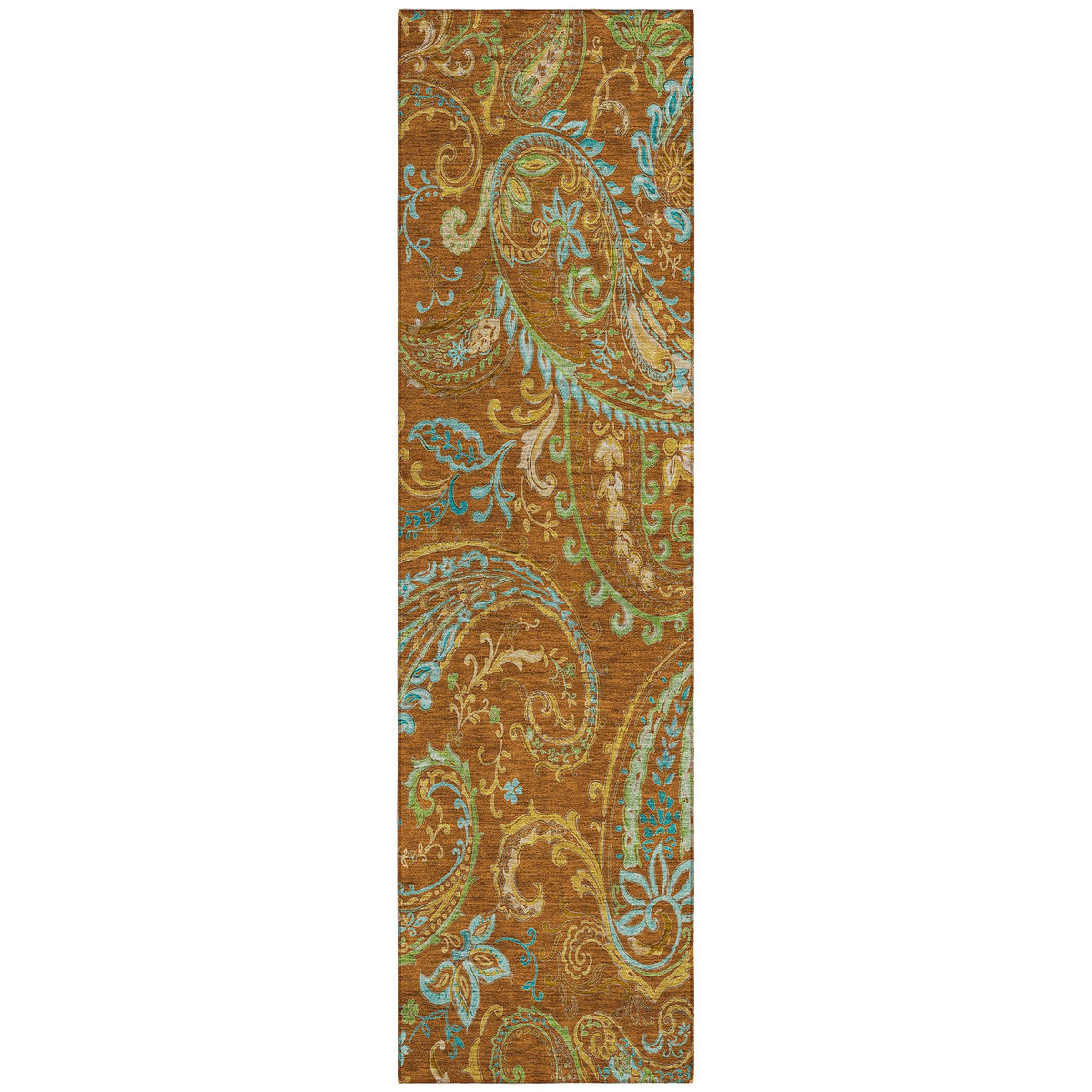 8' Runner Orange Paisley Washable Non Skid Indoor Outdoor Runner Rug W2B