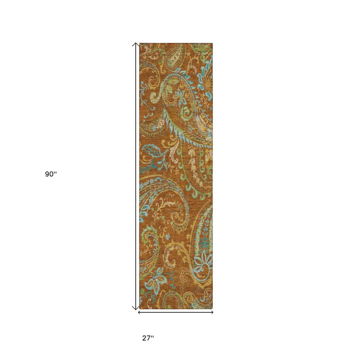 8' Runner Orange Paisley Washable Non Skid Indoor Outdoor Runner Rug W2B