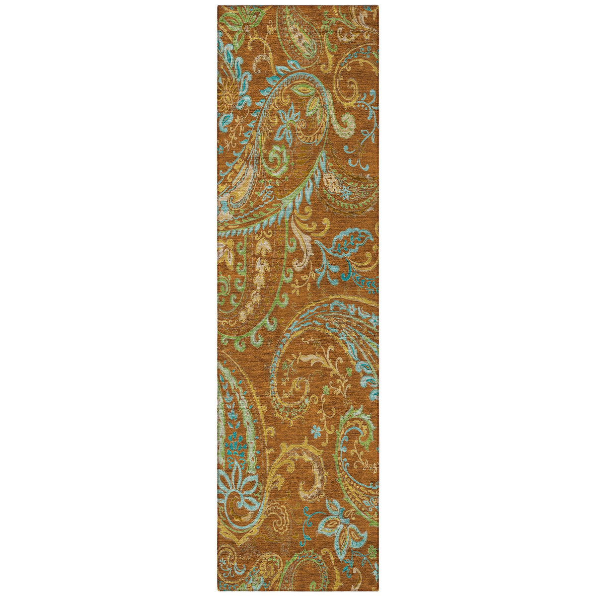 8' Runner Orange Paisley Washable Non Skid Indoor Outdoor Runner Rug W2B