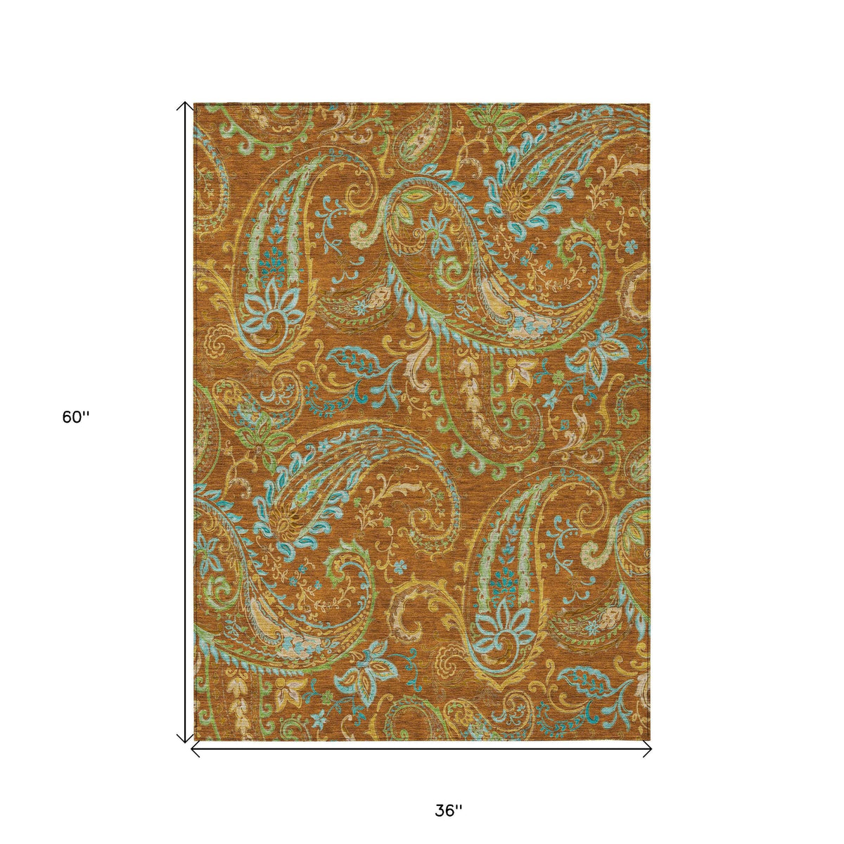 3' X 5' Orange Paisley Washable Non Skid Indoor Outdoor Area Rug W2B