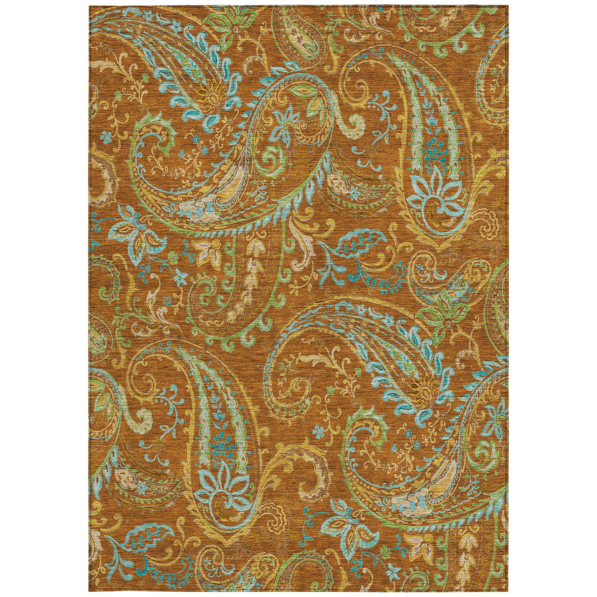 3' X 5' Orange Paisley Washable Non Skid Indoor Outdoor Area Rug W2B